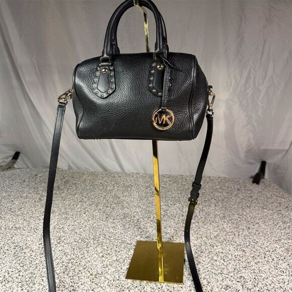 Michael Kors Aria Small Black Studded Satchel Crossbody Handbag - Picture 1 of 11